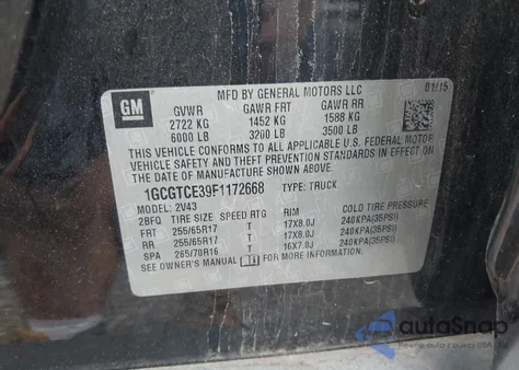 2015 Chevrolet Colorado Z71 из США, поврежденный, VIN 1GCGTCE39F1172668